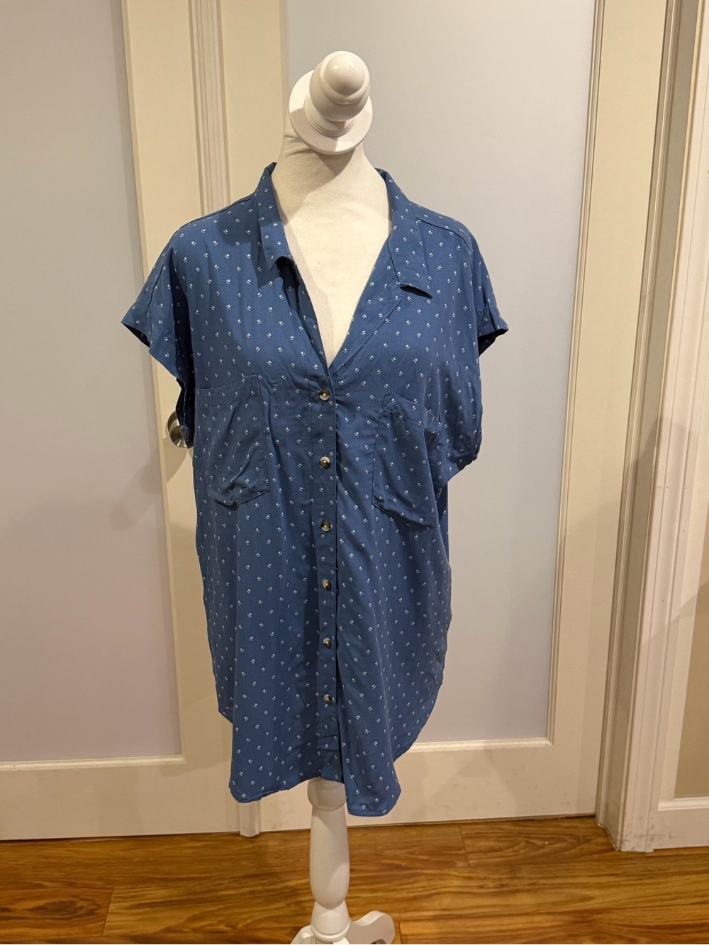 JACHS Girlfriend Chambray Blue Short-Sleeve Button-Down Shirt